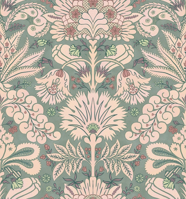 Botanic Damask Mint Green Blush Pink Cream