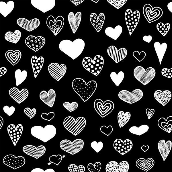 Heart doodle pattern in black and white