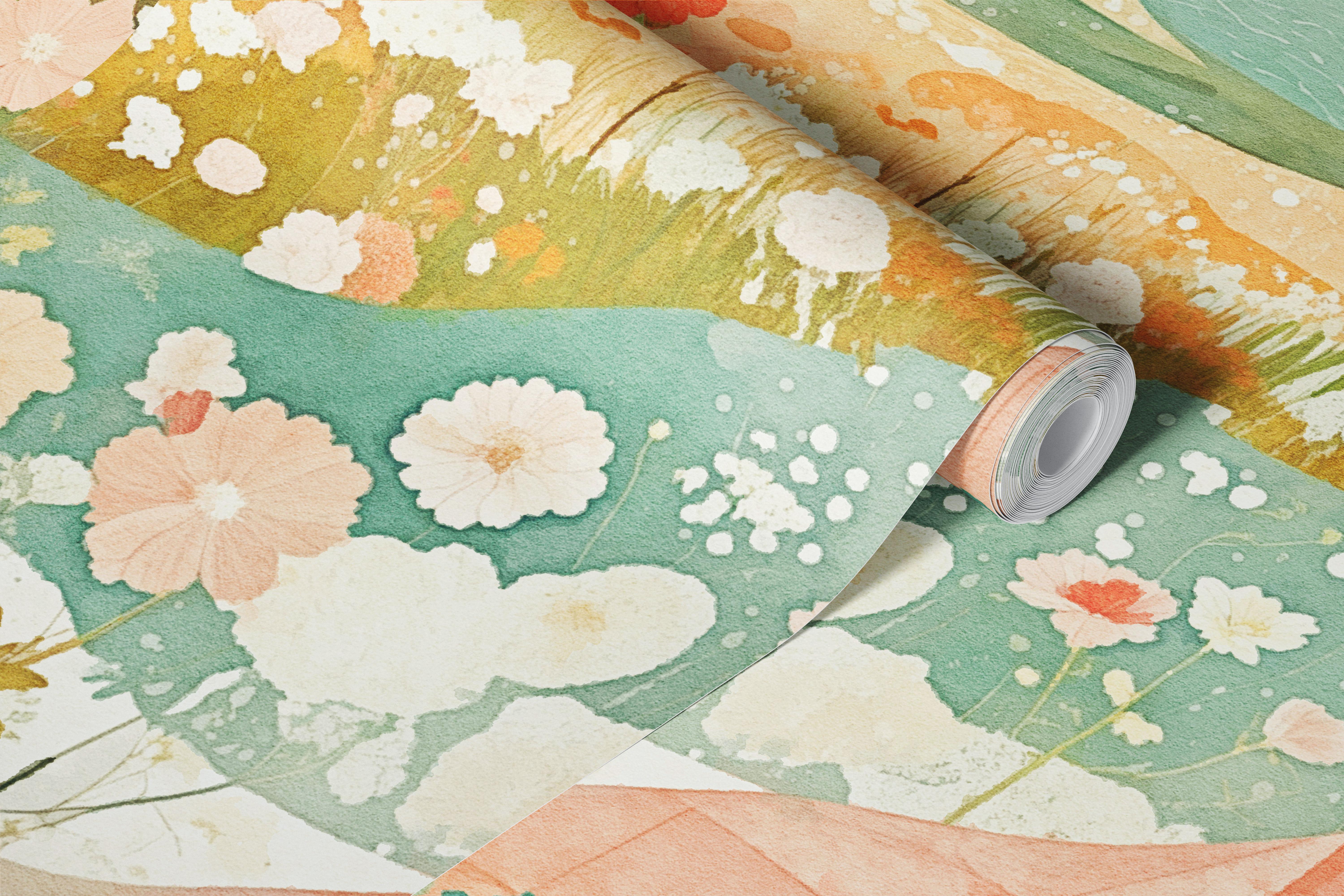 Wildflower Garden Blush Pastel Sage Tapete in einem Raum