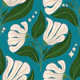 Retro 70s Cream Florals on Avocado Teal