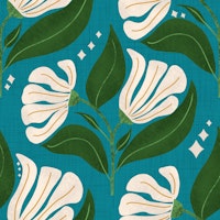 Retro 70s Cream Florals on Avocado Teal wallpaper