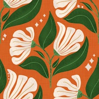 Retro 70s Cream Florals on Orange tapete