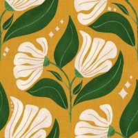 Retro 70s Cream Florals on Yellow wallpaper