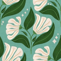 Retro 70s Cream Florals on Aqua Blue wallpaper