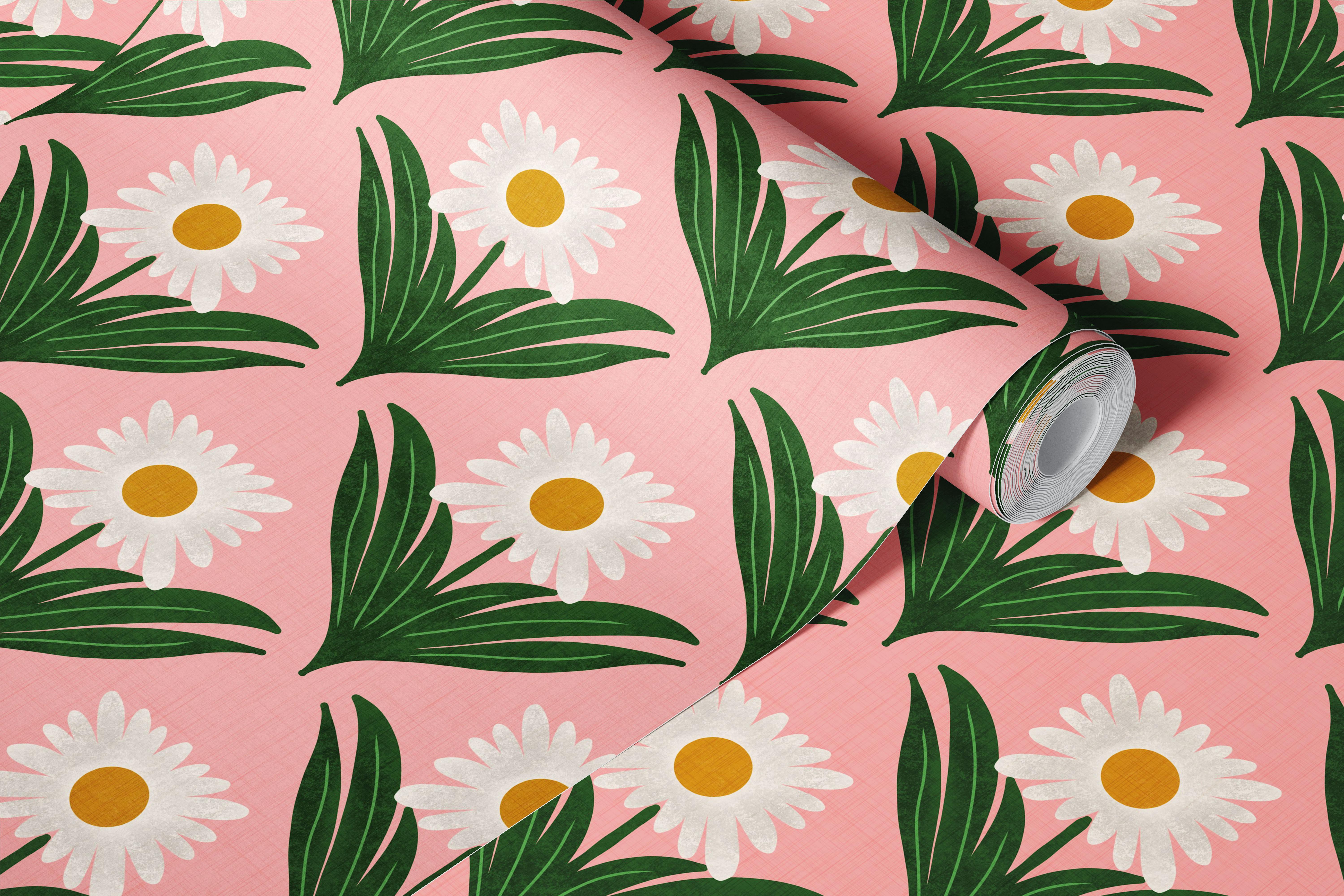 Carta da parati Vintage Daisy Delight Pink in una stanza