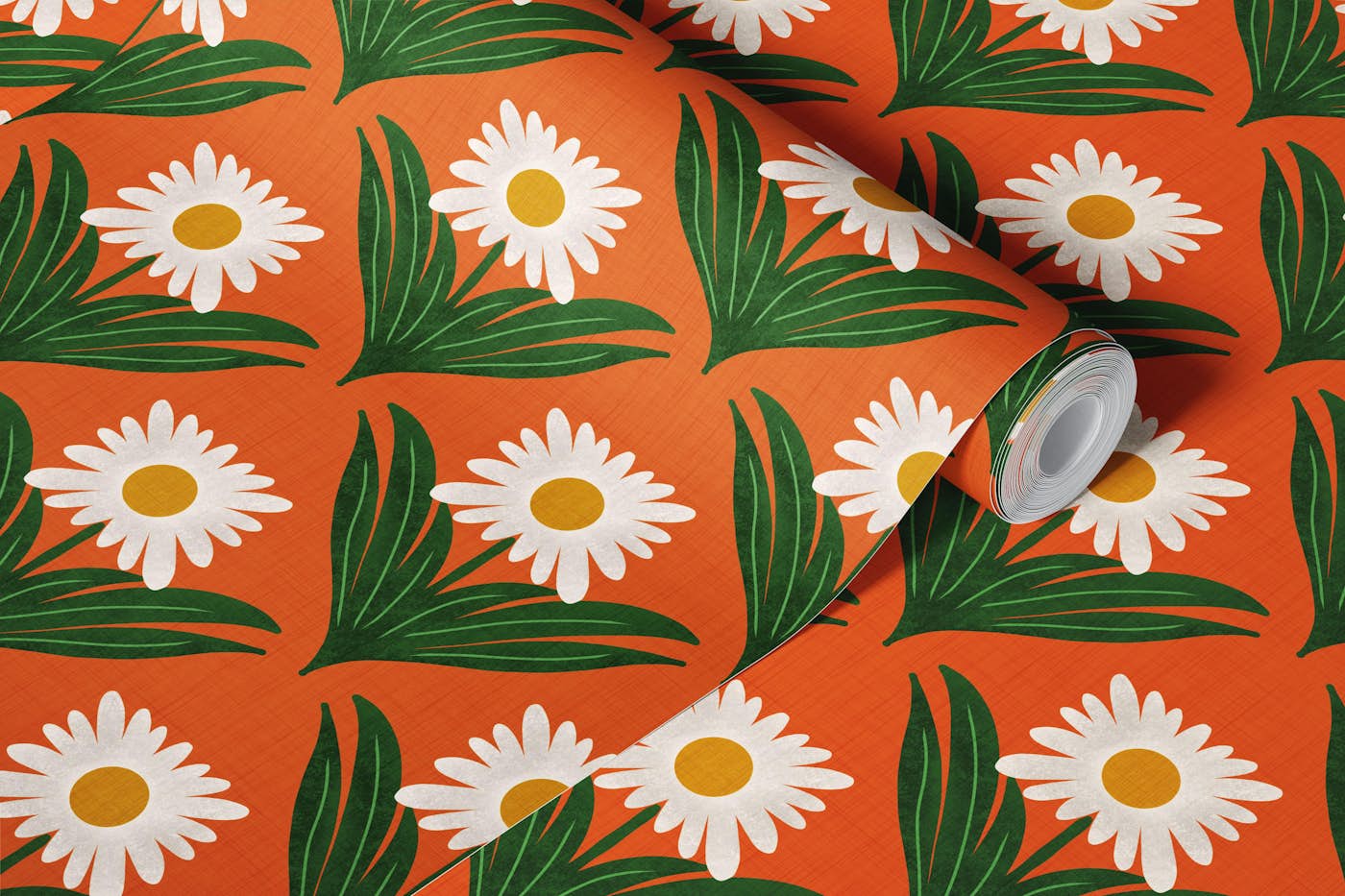 Vintage Daisy Delight Orange wallpaper roll