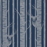 Deer and Trees Dark Navy Blue Forest tapete