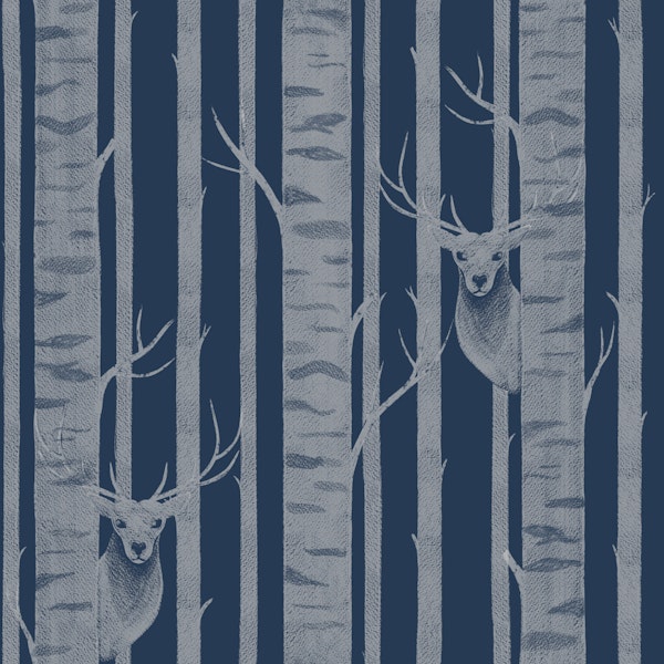 Deer and Trees Dark Navy Blue Forest