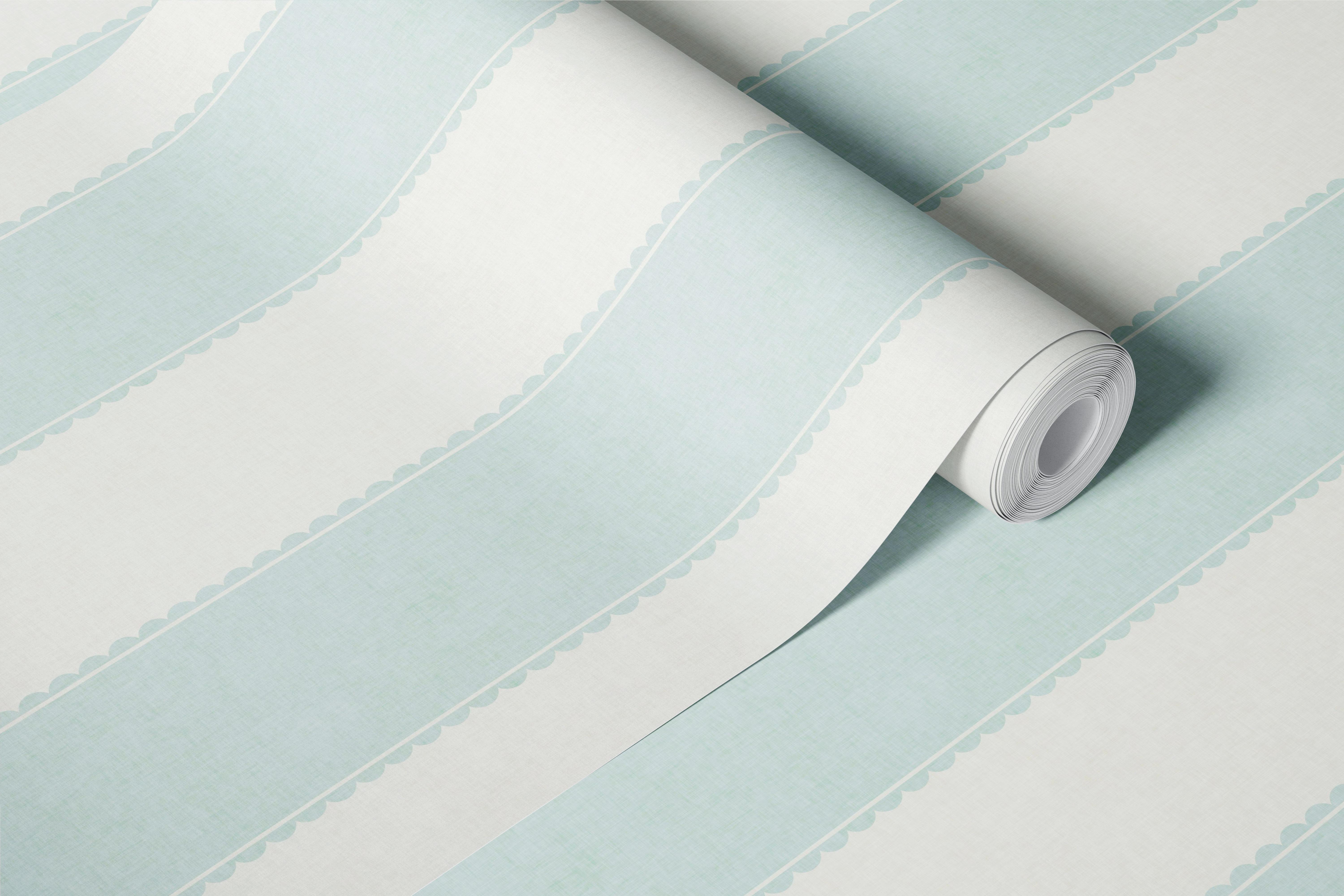 Light blue scalloped edge wallpaper in a room