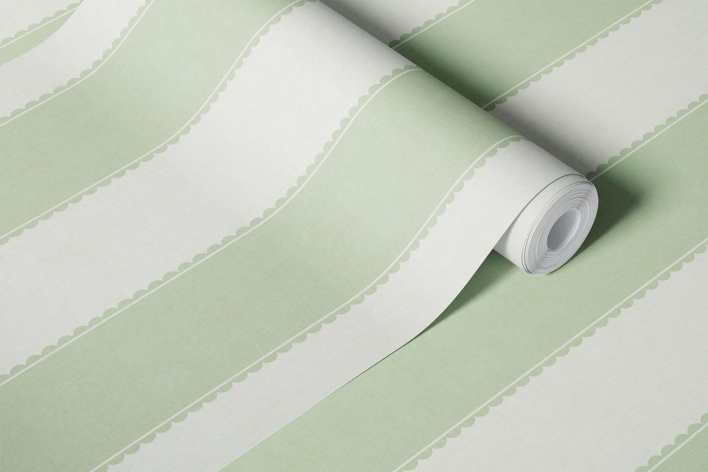 Scalloped Edge Wide Stripe - Soft Green wallpaper roll