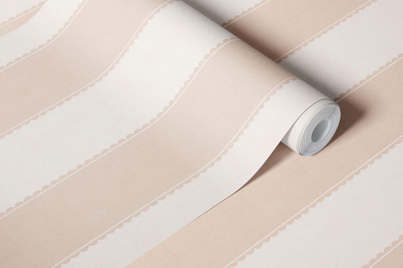 Scalloped Edge Wide Stripe - Soft Pink wallpaper roll