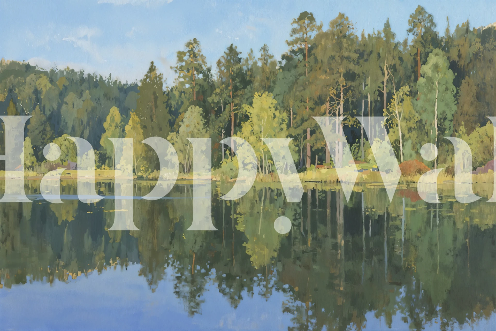 Papel de parede Tranquil Forest Lake em um quarto