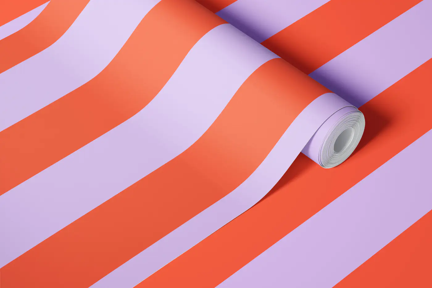 maximalist Lilac and red wide awning stripe wallpaper roll