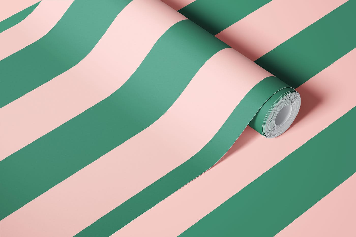 Pastel peach and green awning stripe wallpaper roll