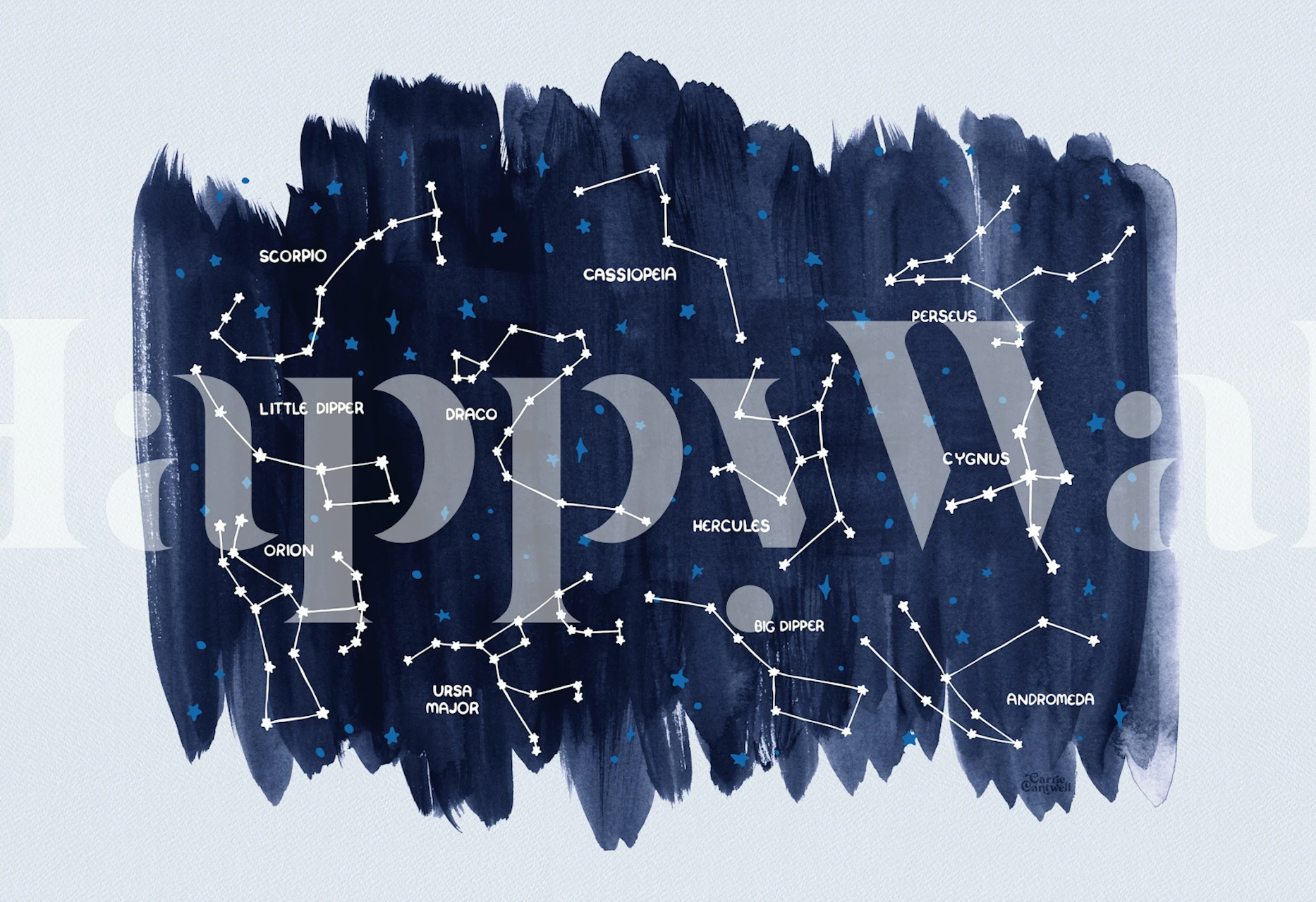 Navy blue celestial constellations with white stars wallpaper