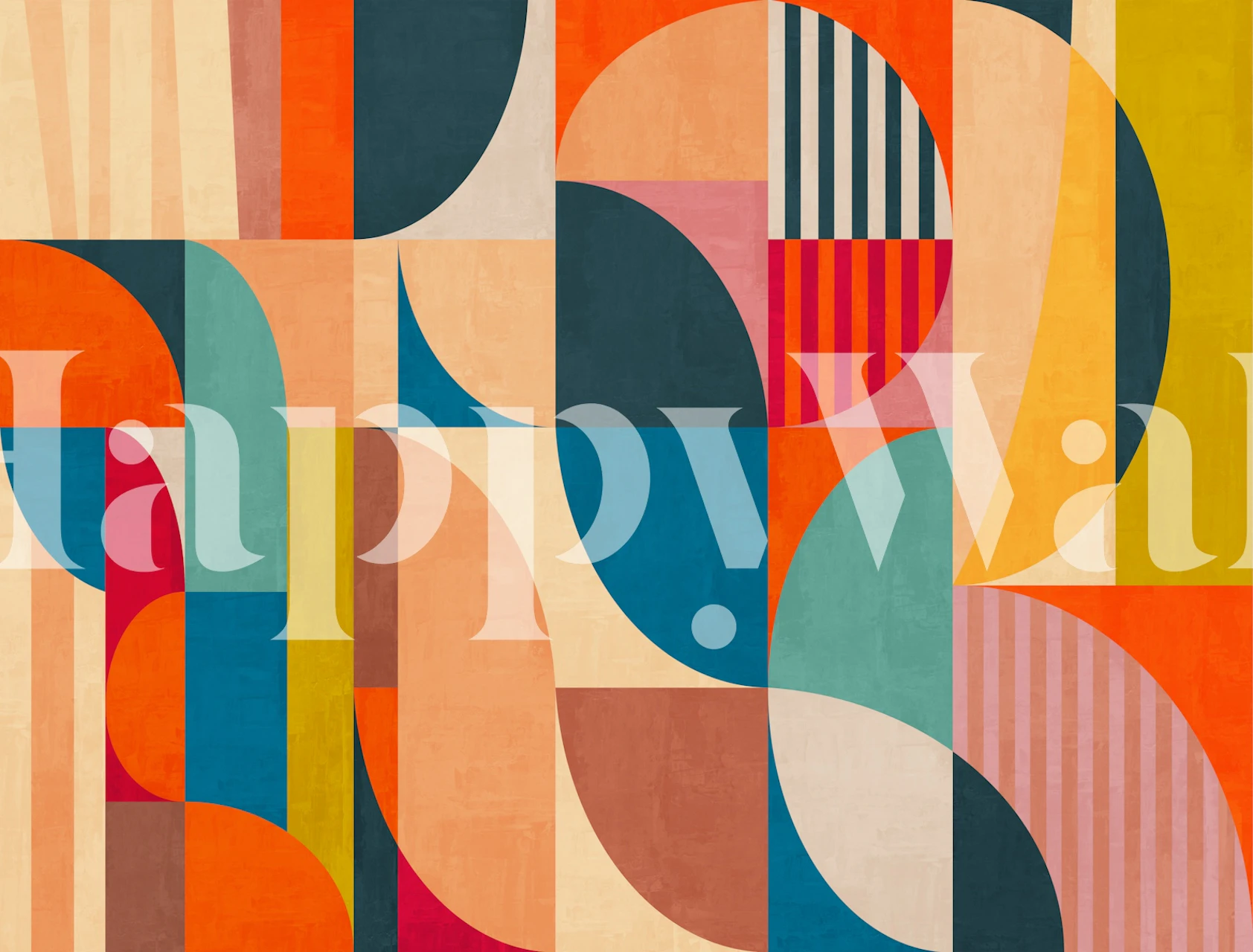 Colorful geometric shapes with curves and lines wallpaper