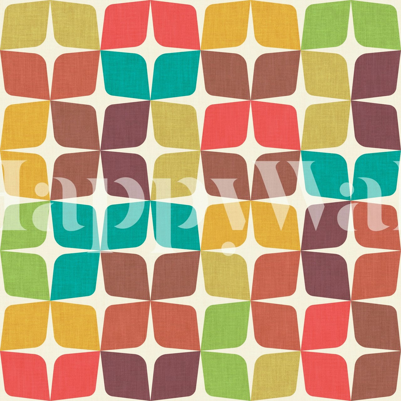 Colorful mid-century floral pattern wallpaper with pastel shades