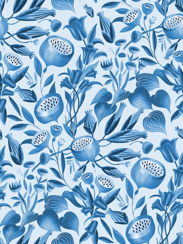 Porcelain blue garden foliage
