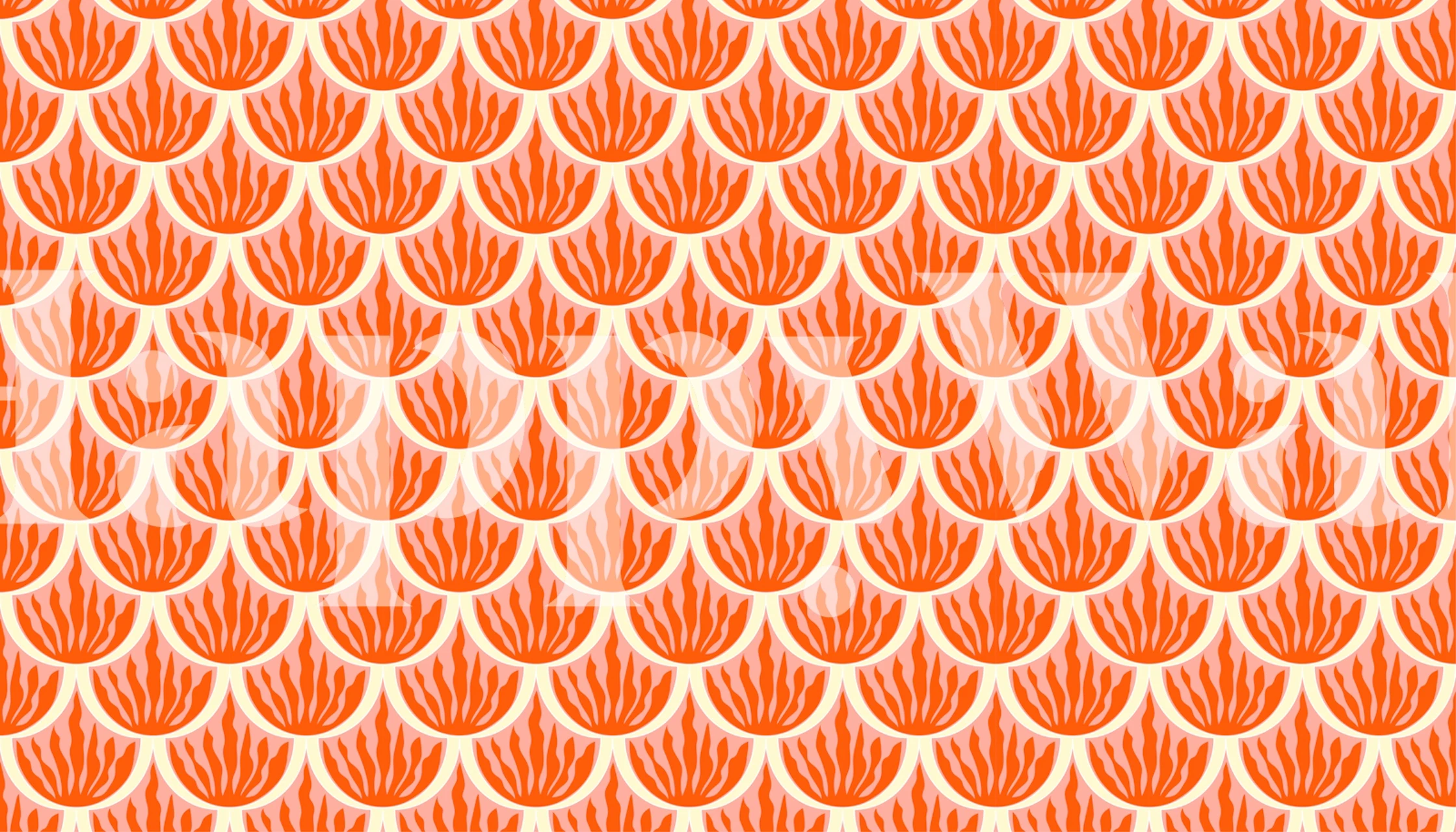Bright Coral Scales wallpaper in a room