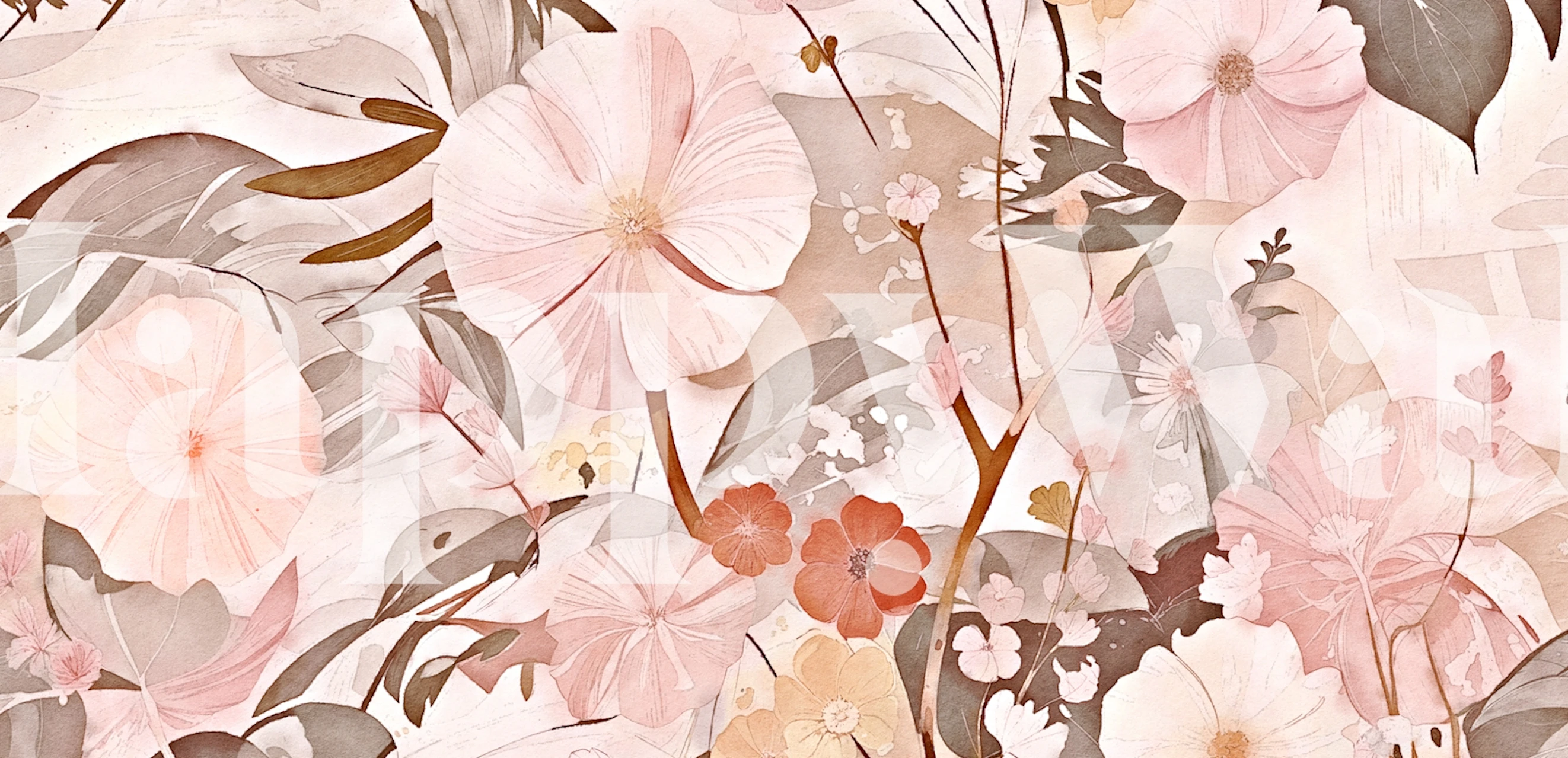 Hibiscus Garden Soft Rose Blush tapetti huoneessa