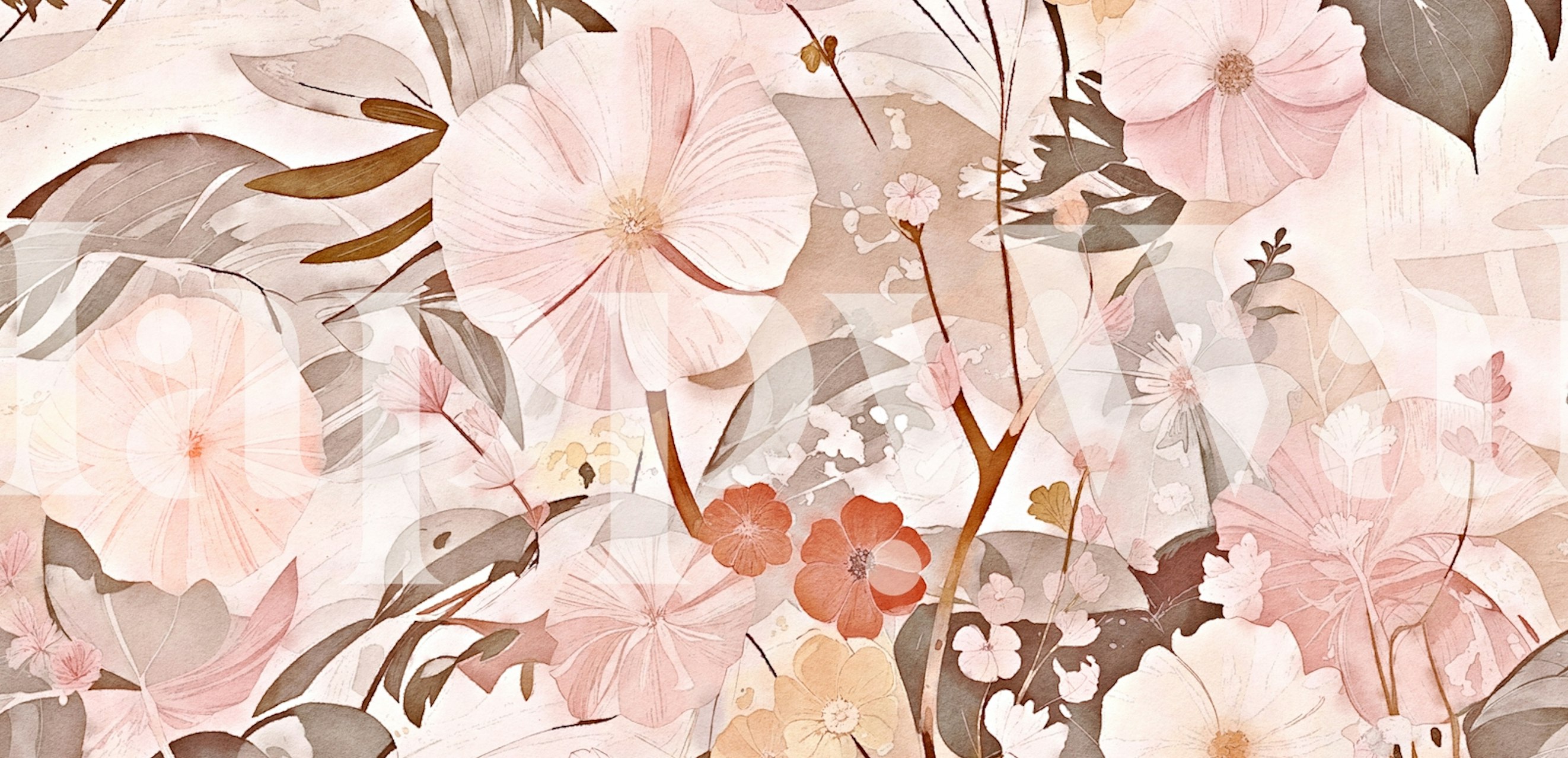 Hibiscus Garden Soft Rose Blush behang in een kamer