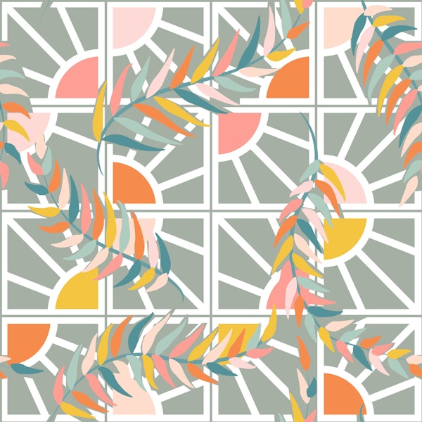 Leafy Sunburst Delight- Ash Gray