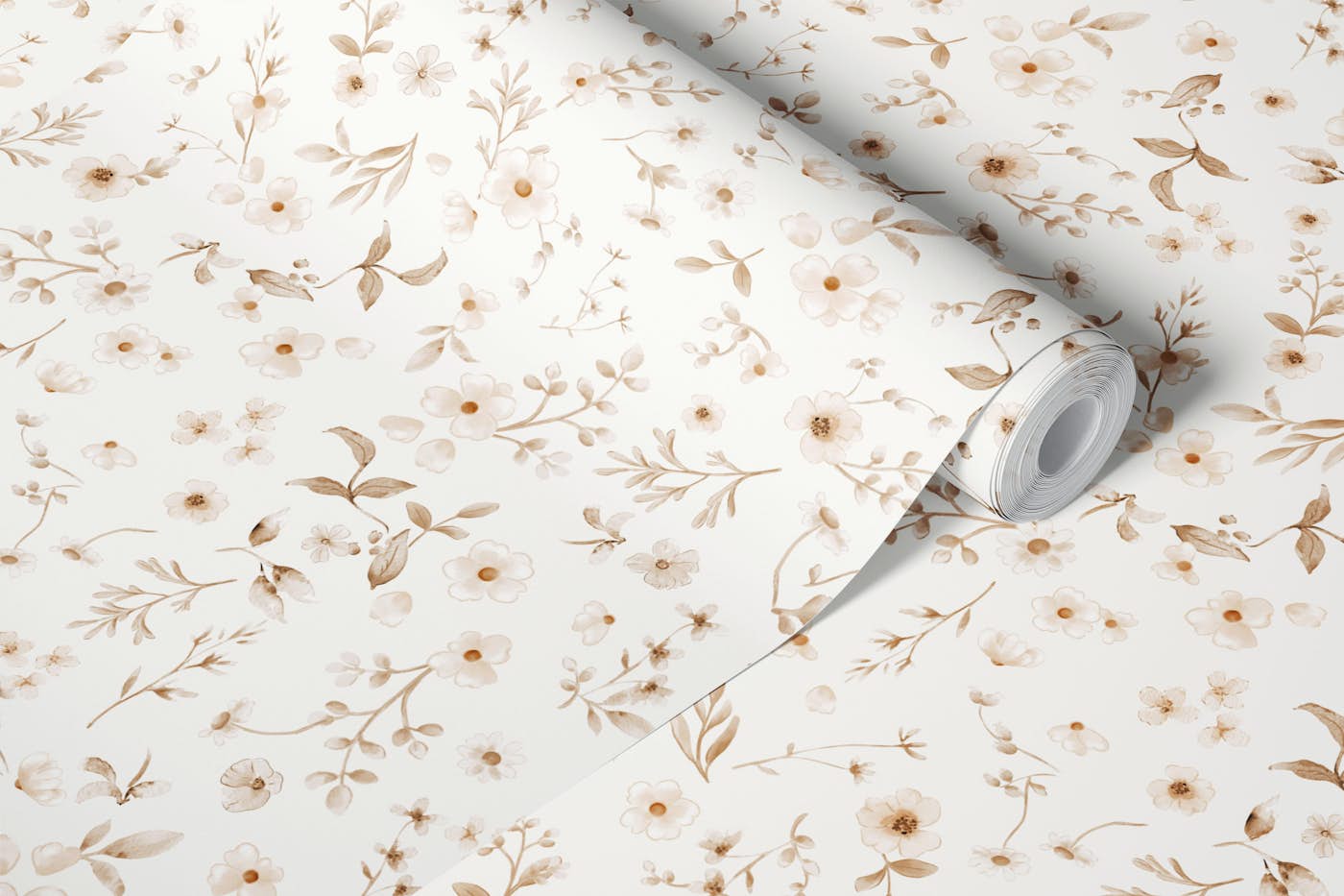 Sepia Blossoms Delight In OffWhite wallpaper roll