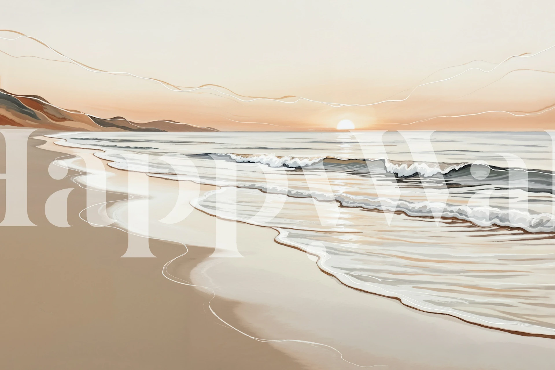 Serene sunset beach wallpaper in a room