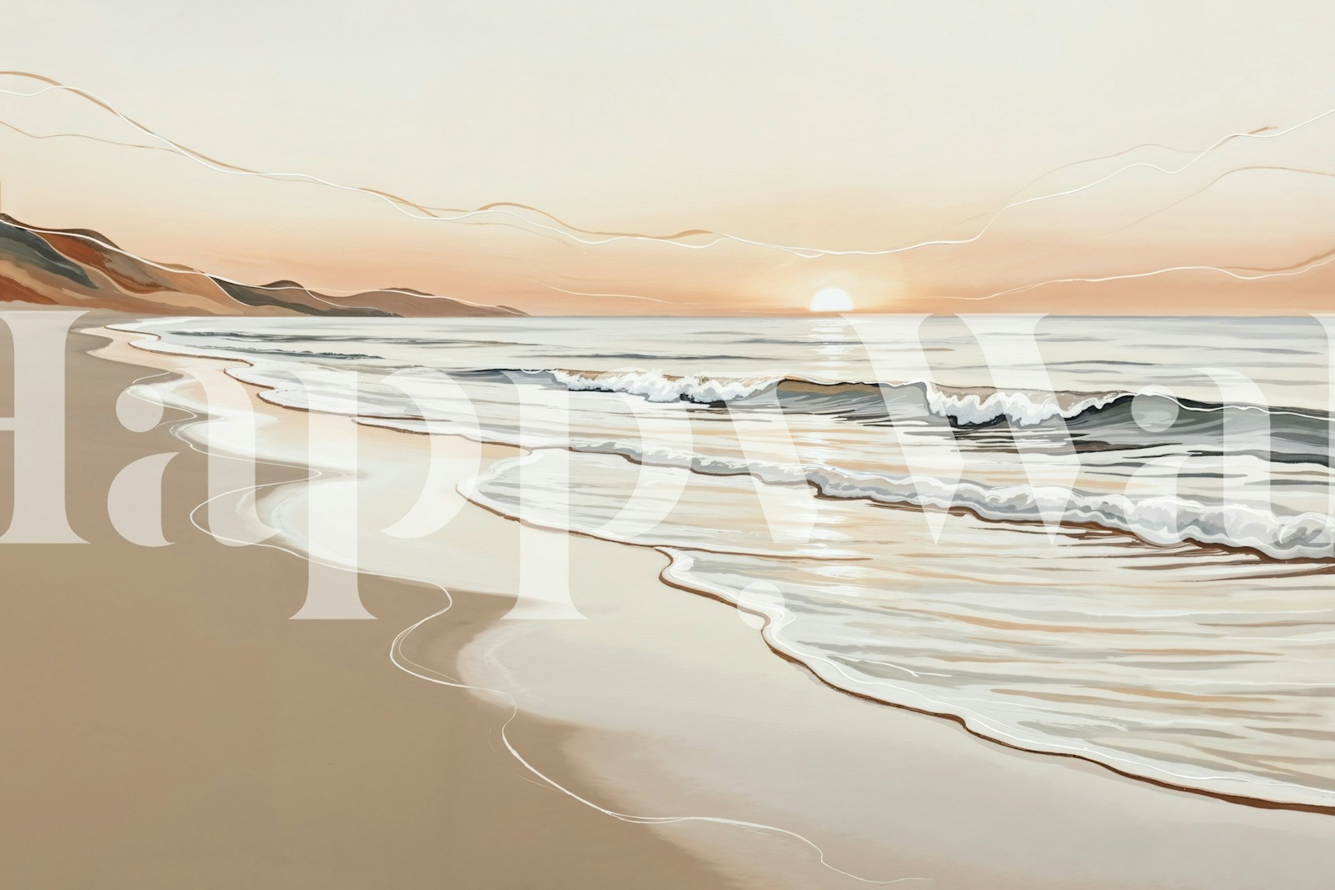 Serene sunset beach wallpaper in a room