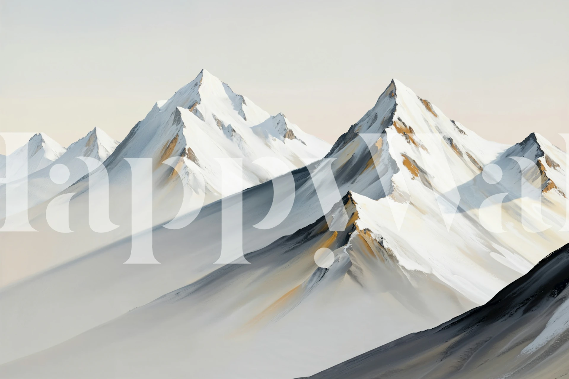 Mountain landscape in soft whites and grays wallpaper
