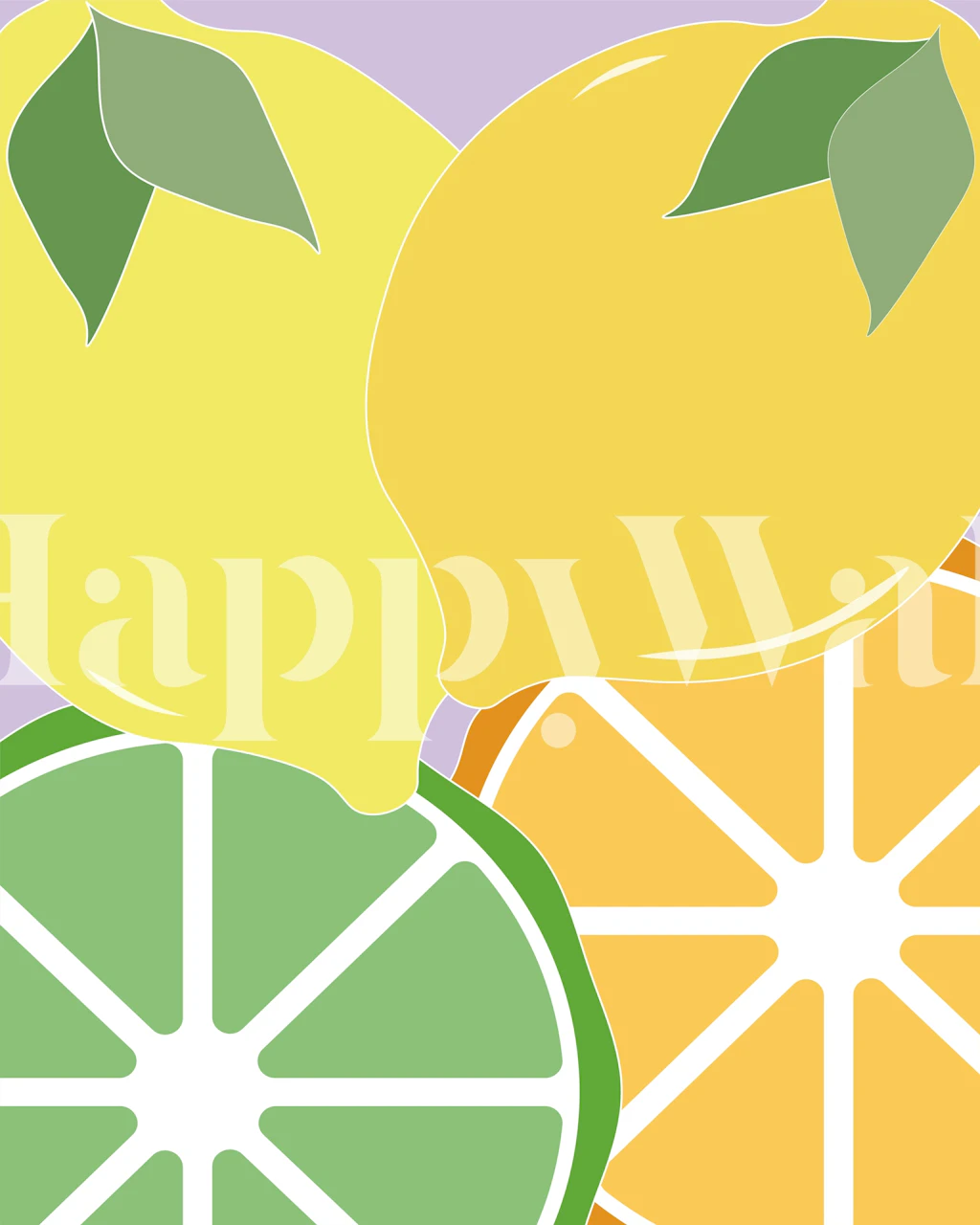Lemons and limes on a pastel purple background wallpaper