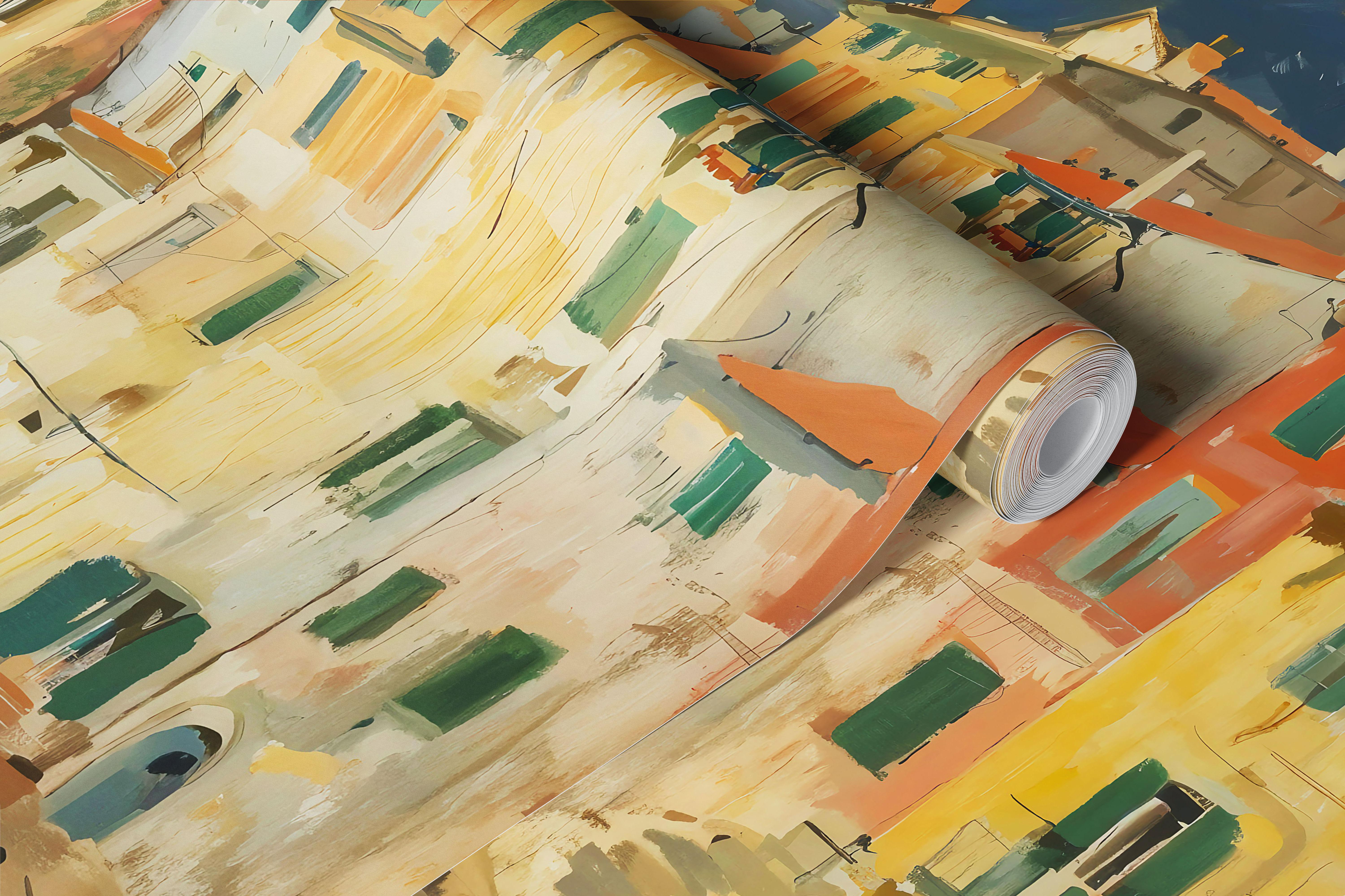 Cinque Terre Village Painting wallpaper in a room