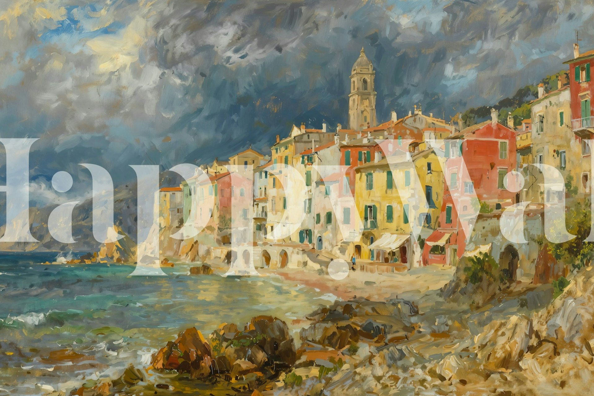 Cinque Terre Village Painting tapet i et rum