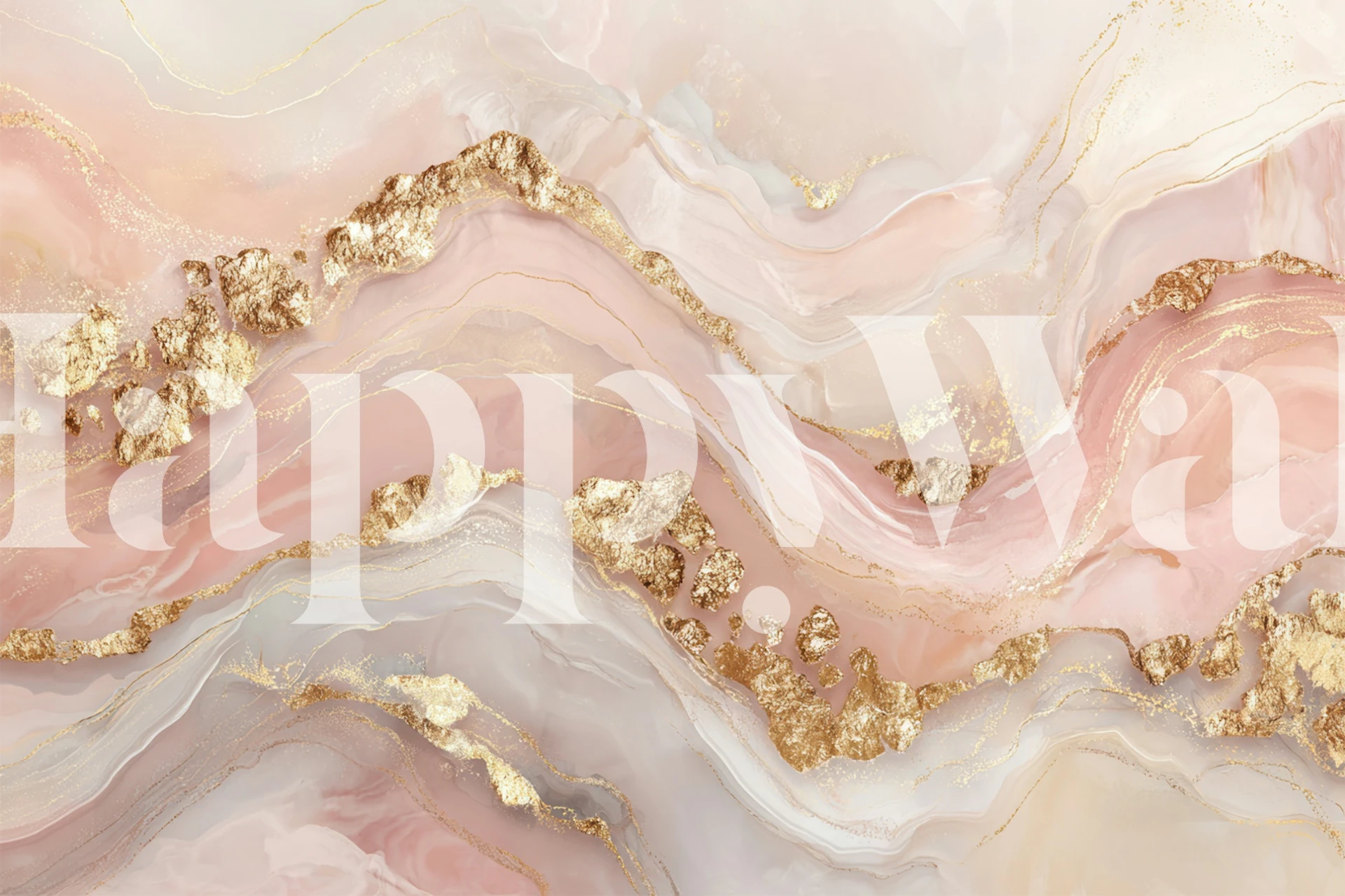 Blush pink marble wallpaper with gold accents and waves