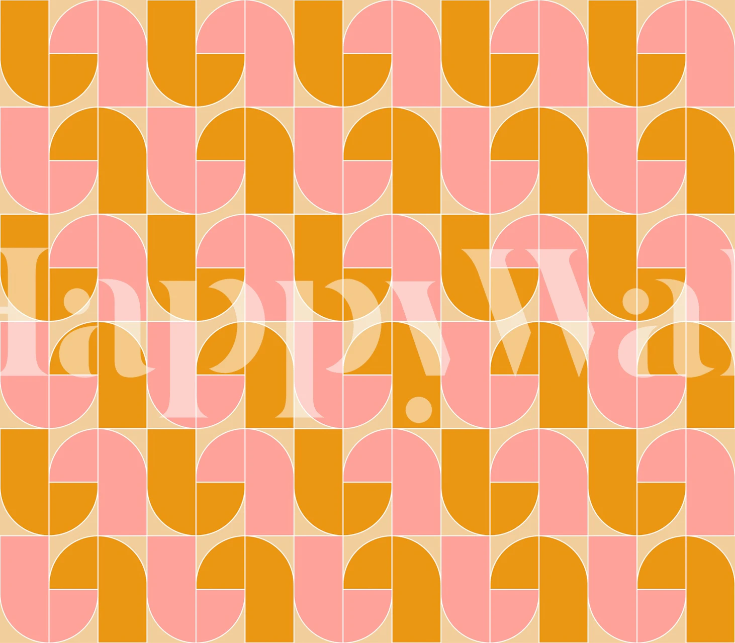 Geometric pattern wallpaper in pink and orange colors featuring curved shapes