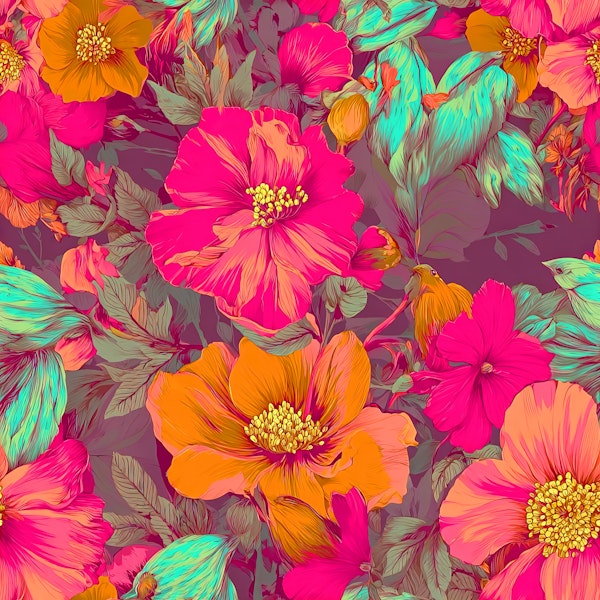 Fluo Pink Flowers - Pattern Version