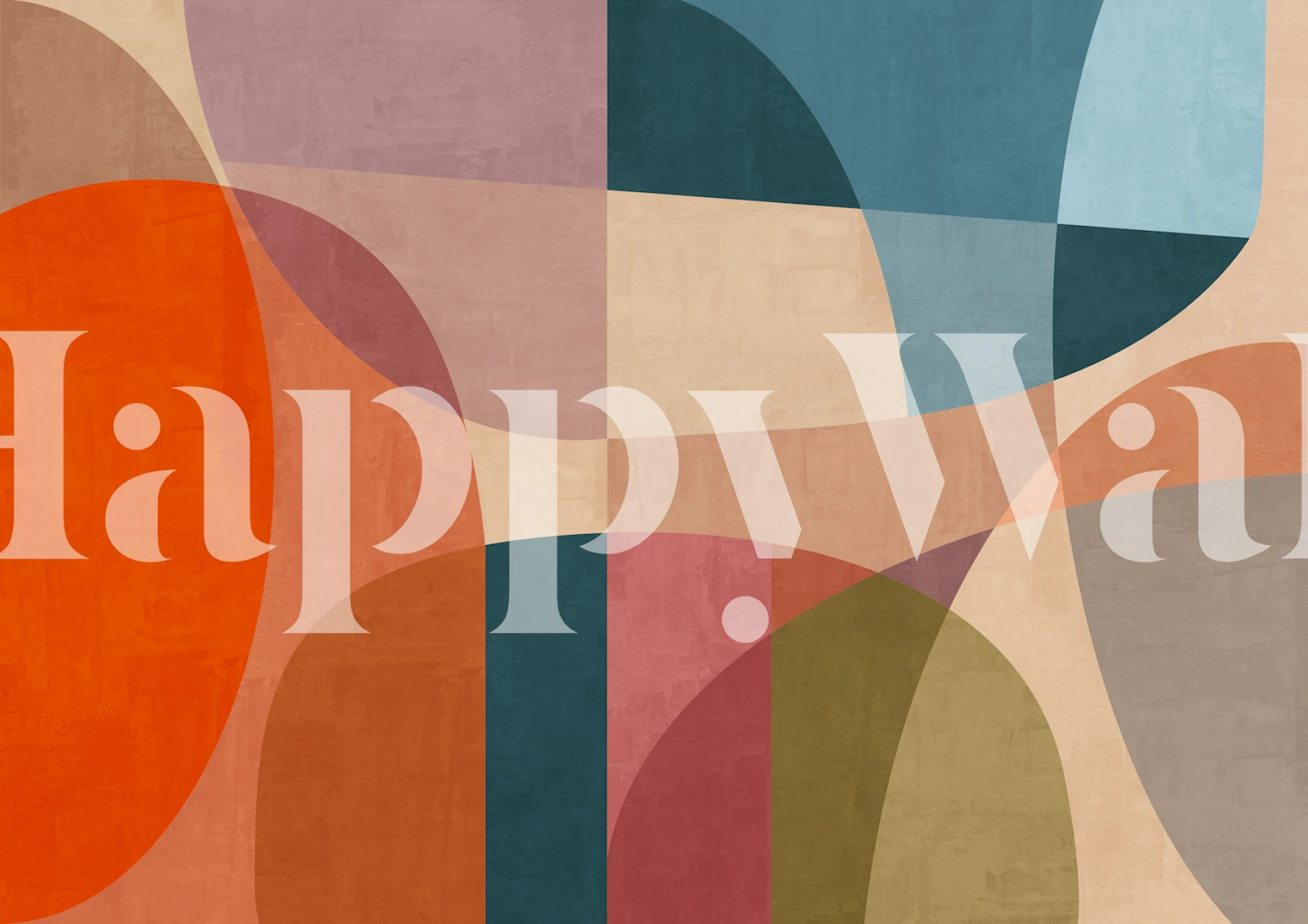 Colorful abstract shapes in orange, pink, green, and blue wallpaper