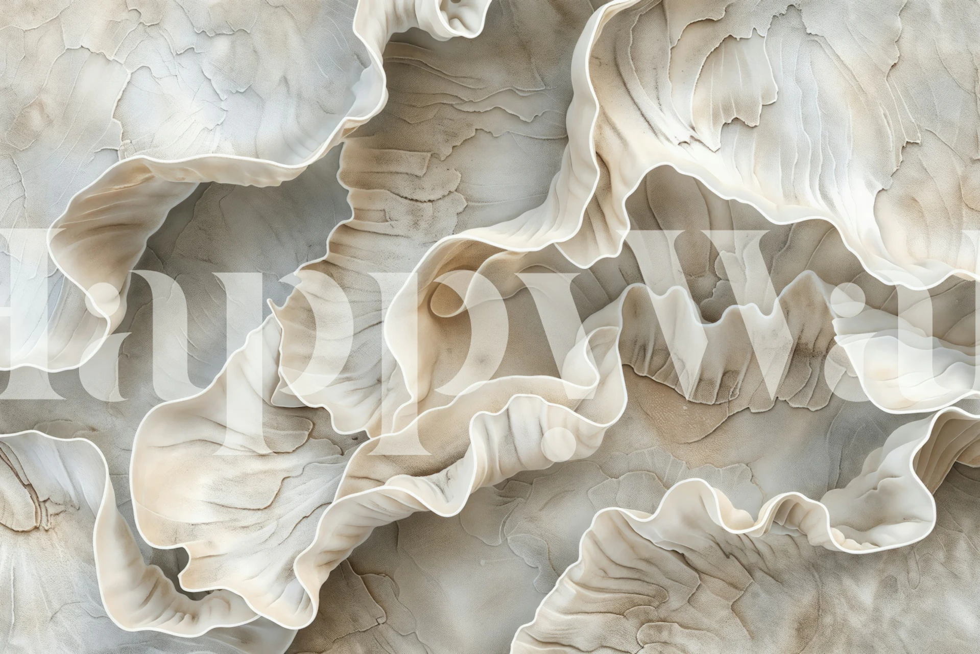 Beige organic 3D wave wallpaper in a room