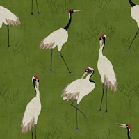 Vibrant Chinoiserie Crane - Moss Green carta da parati