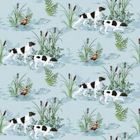 Vintage Hunting Dog Scene - Light Blue wallpaper
