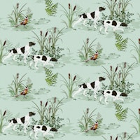 Vintage Hunting Dog Scene - Ice Blue tapet