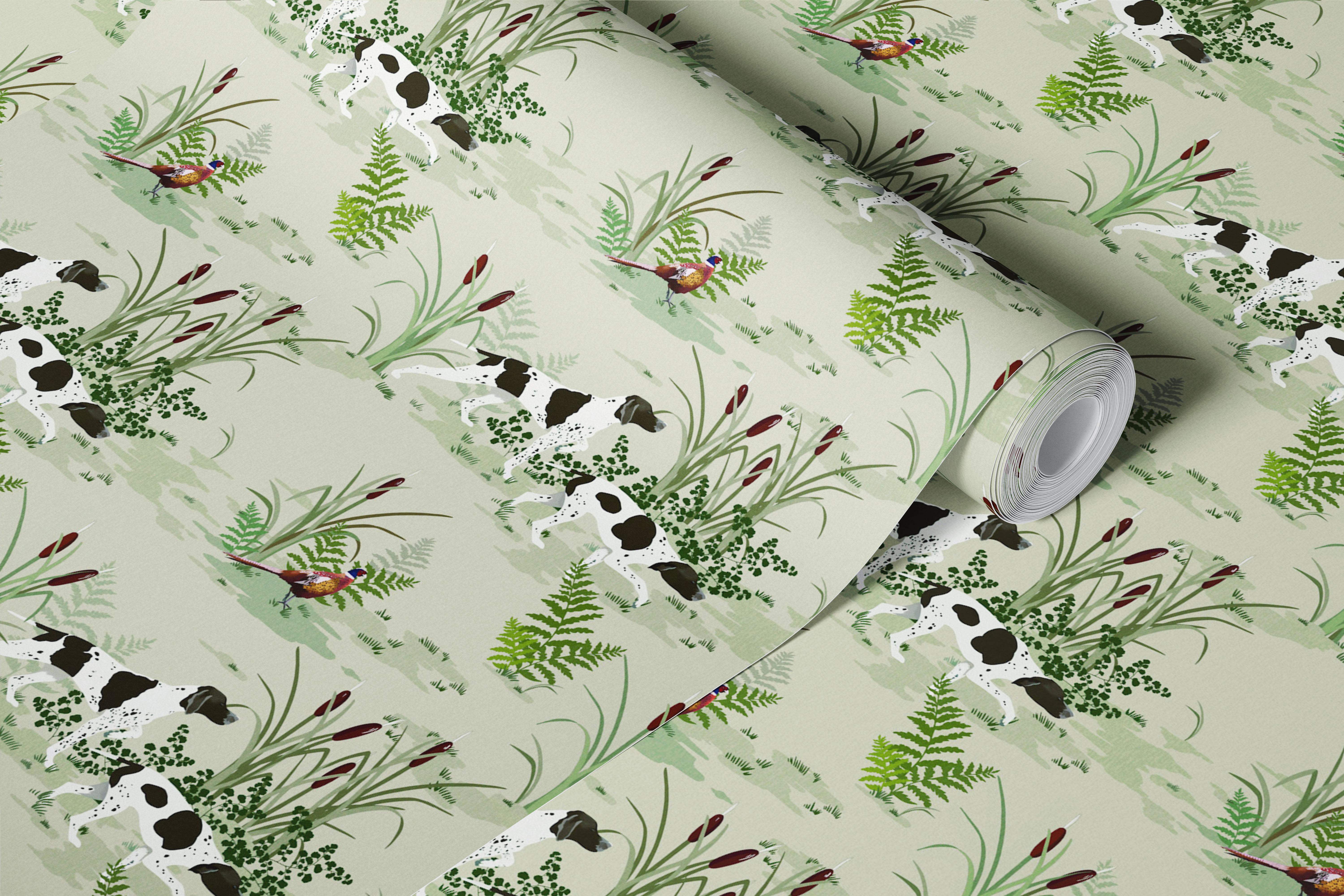 Ταπετσαρία Vintage Hunting Dog Scene σε ένα δωμάτιο