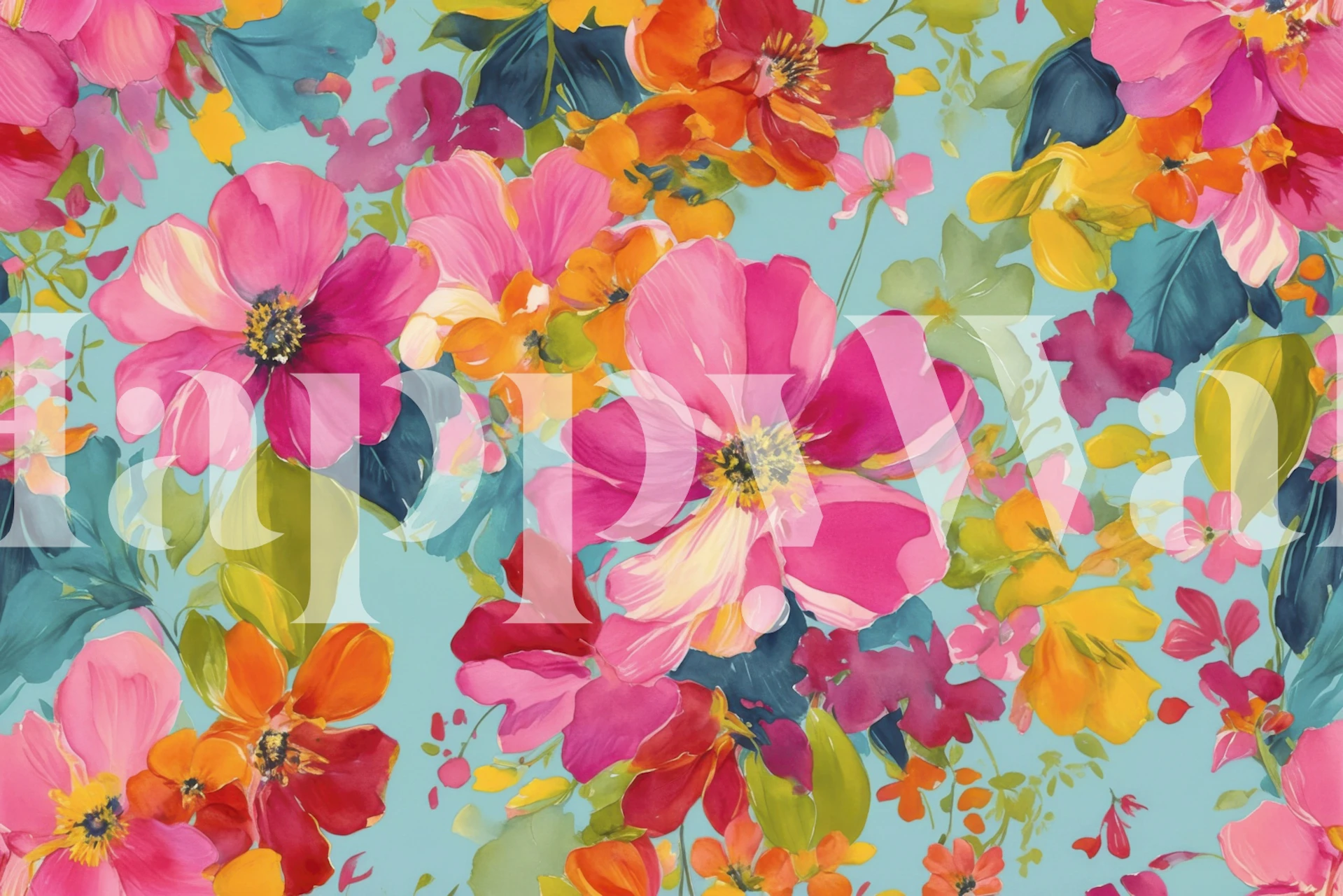 Colorful summer flowers wallpaper in a room