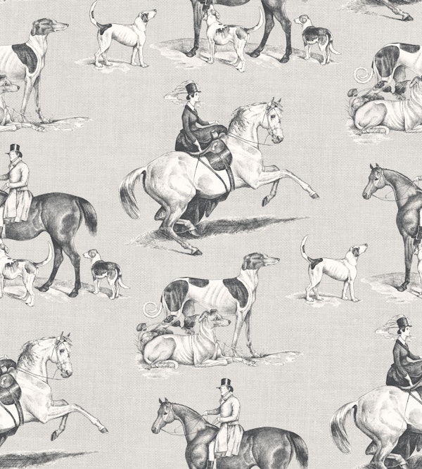 The Hunt - Equestrian Toile in Soft Grey