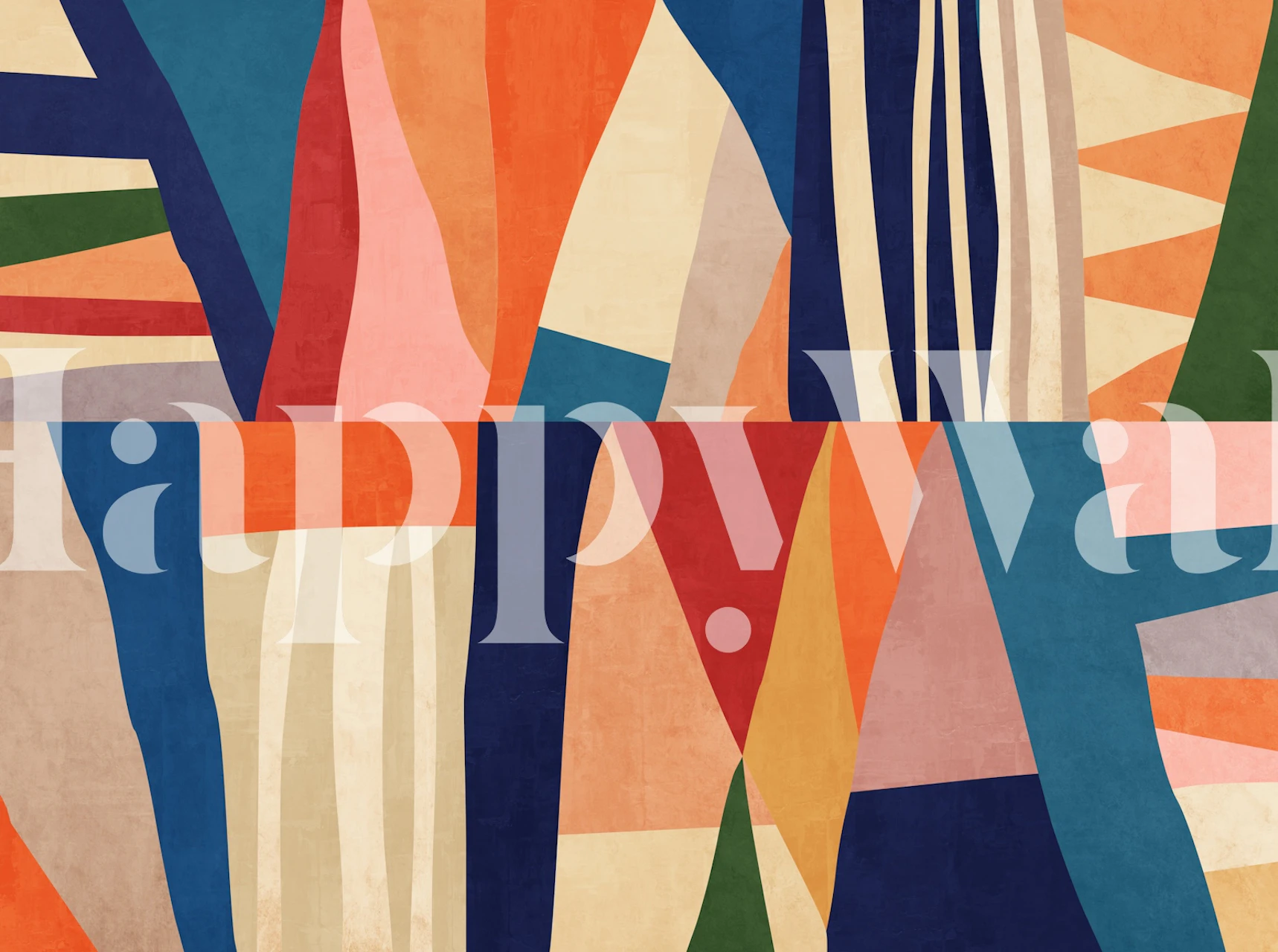 Colorful abstract shapes in red, blue, yellow, and green wallpaper