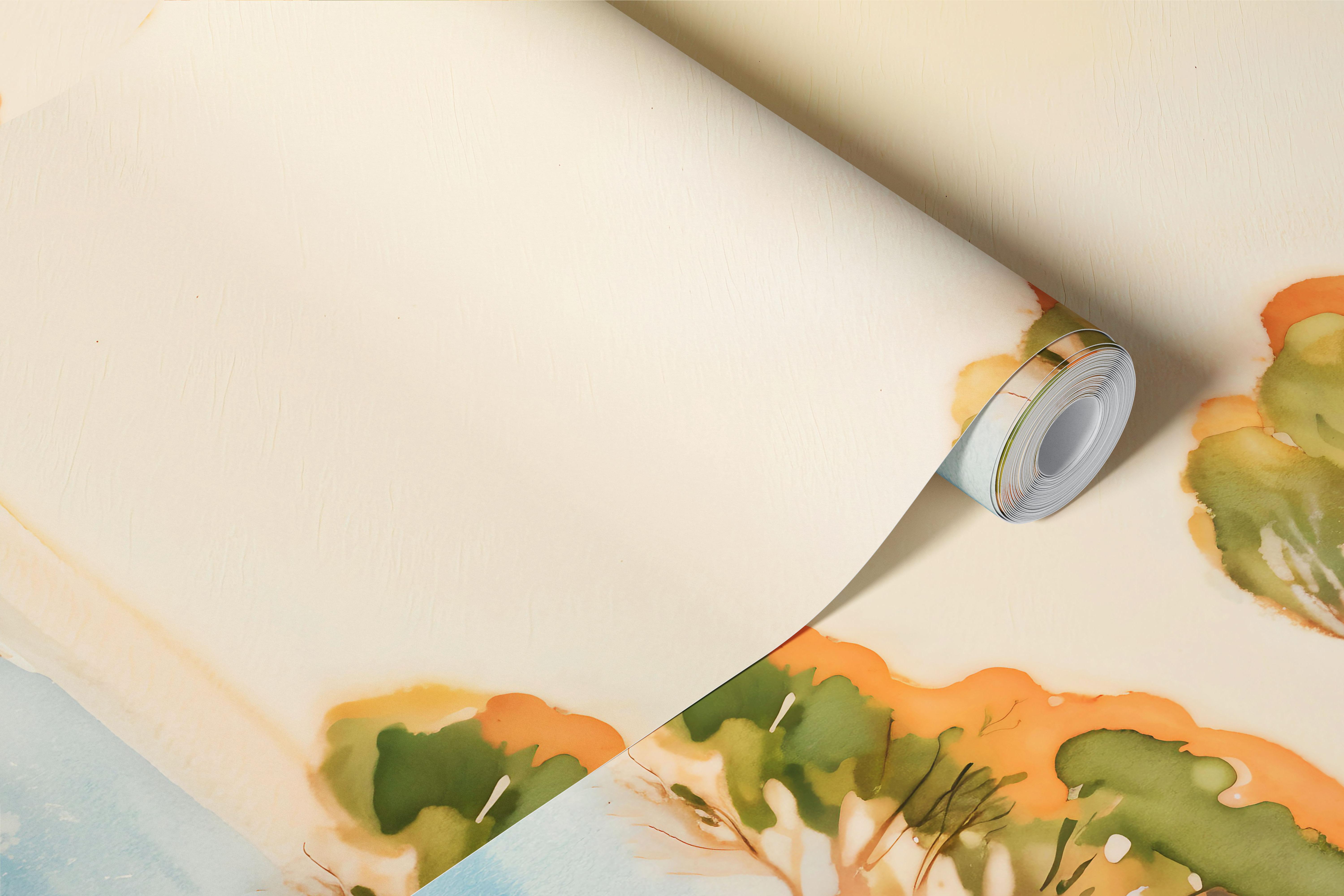 Coastal forest scene with trees and sunset colors wallpaper