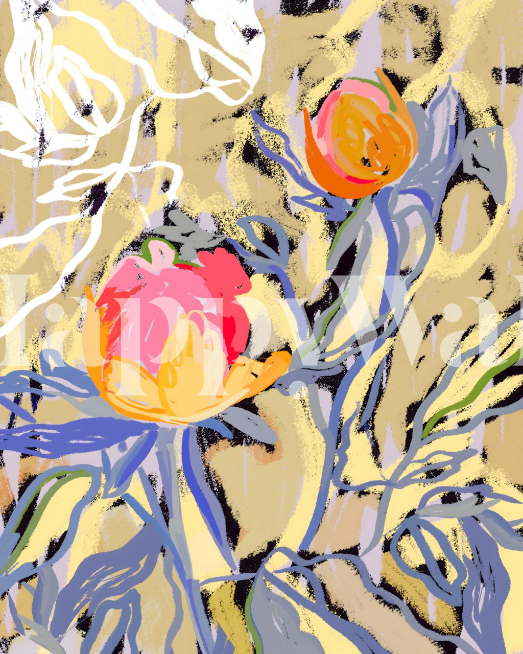 Blooms in The Butter Forest wallpaper in a room