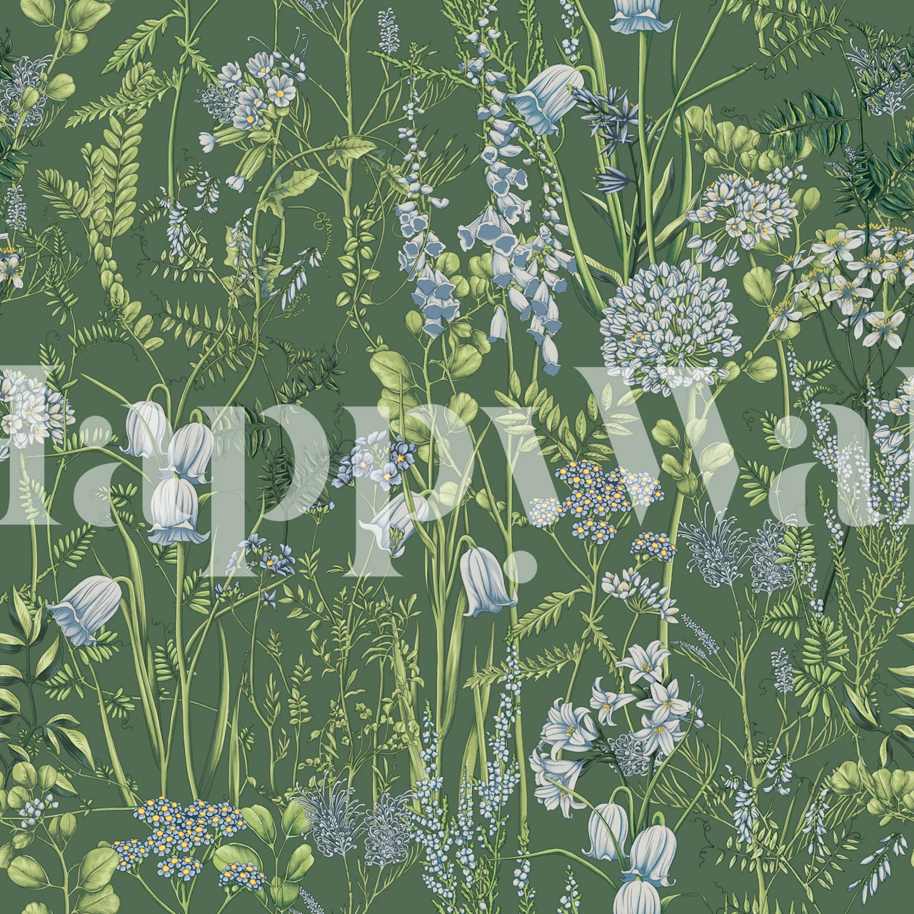 Botany pattern 4 behang weergegeven in een kamer