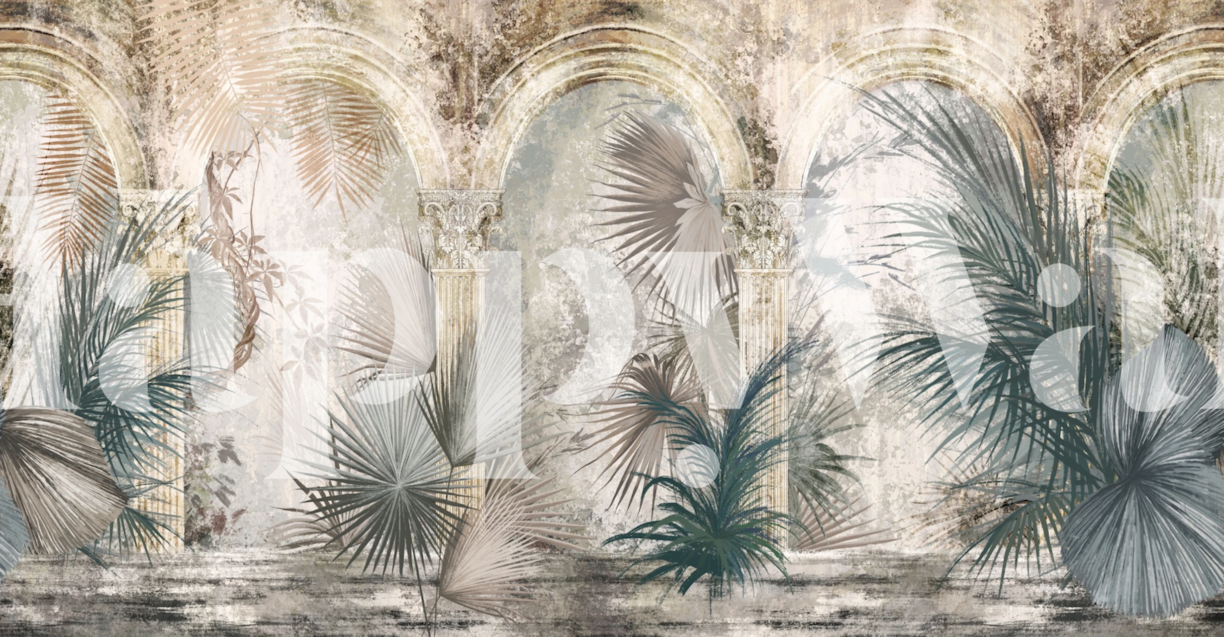 Elegant wallpaper design with columns and plants