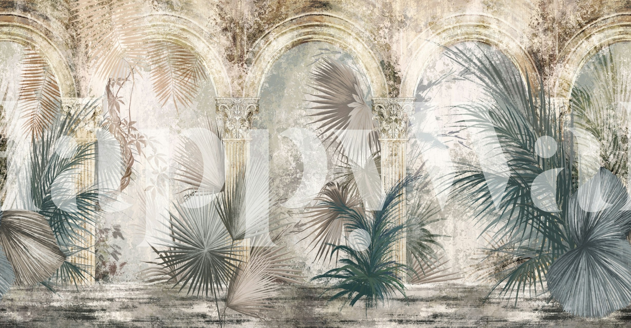 Κομψός σχεδιασμός ταπετσαρίας με Columns και φυτά